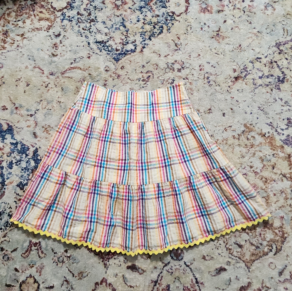 Corey Lynn Calter CLC Colorful Plaid Tiered Cotton Skirt Siize 10